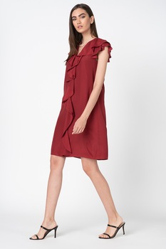 Karl Lagerfeld, Rochie mini cu volane, Rosu inchis, XS Karl Lagerfeld, Rochie mini cu volane, Rosu inchis, XS