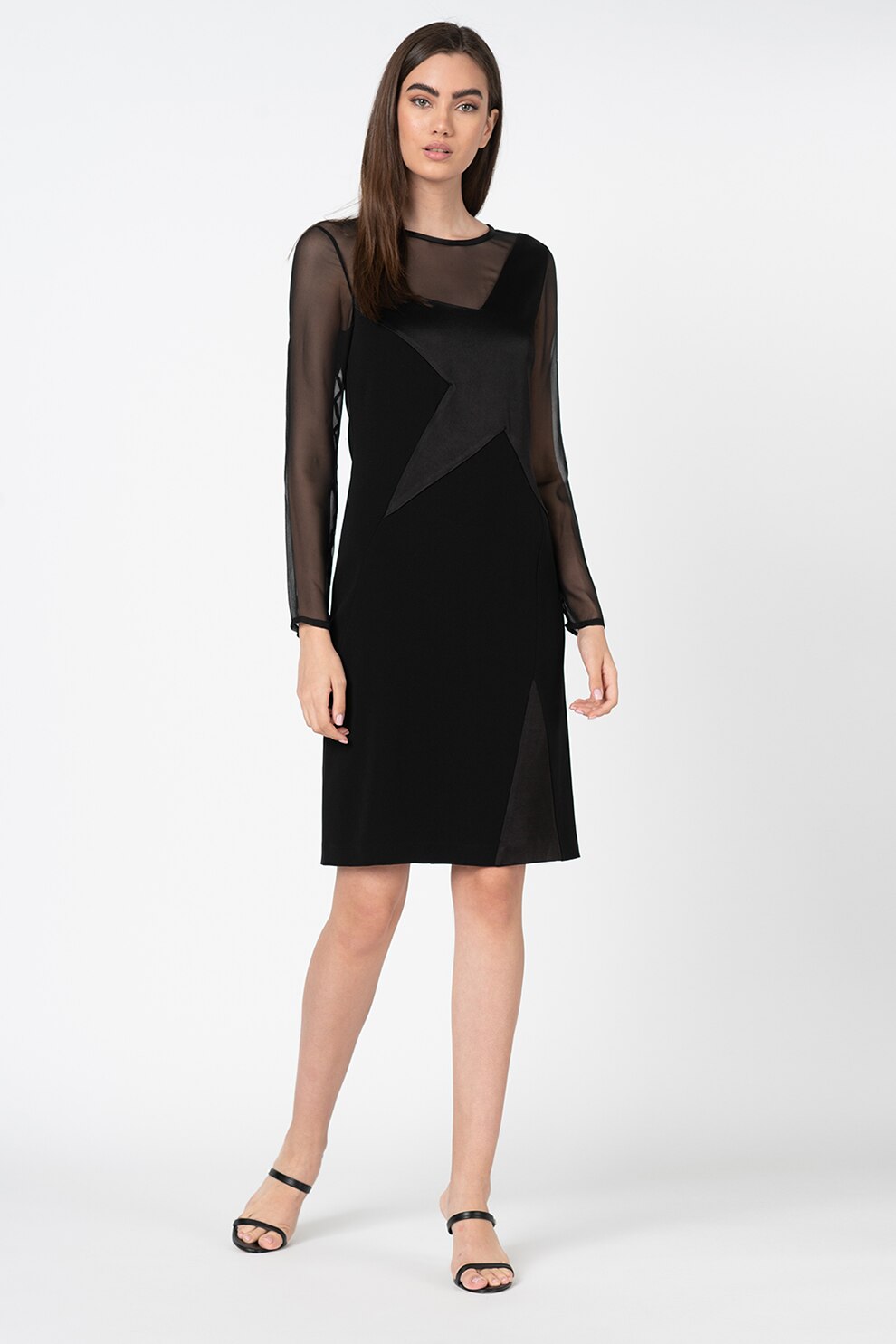 Karl Lagerfeld, Rochie cambrata cu segmente din plasa, Negru