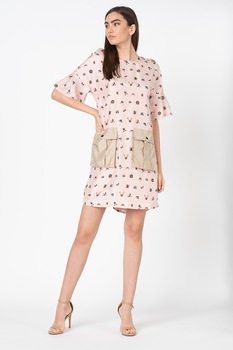 Karl Lagerfeld, Rochie mini din matase cu imprimeu grafic, Roz, S Karl Lagerfeld, Rochie mini din matase cu imprimeu grafic, Roz, S