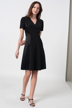 Karl Lagerfeld, Rochie cu croiala in A si insertii satinate, Negru, M Karl Lagerfeld, Rochie cu croiala in A si insertii satinate, Negru, M