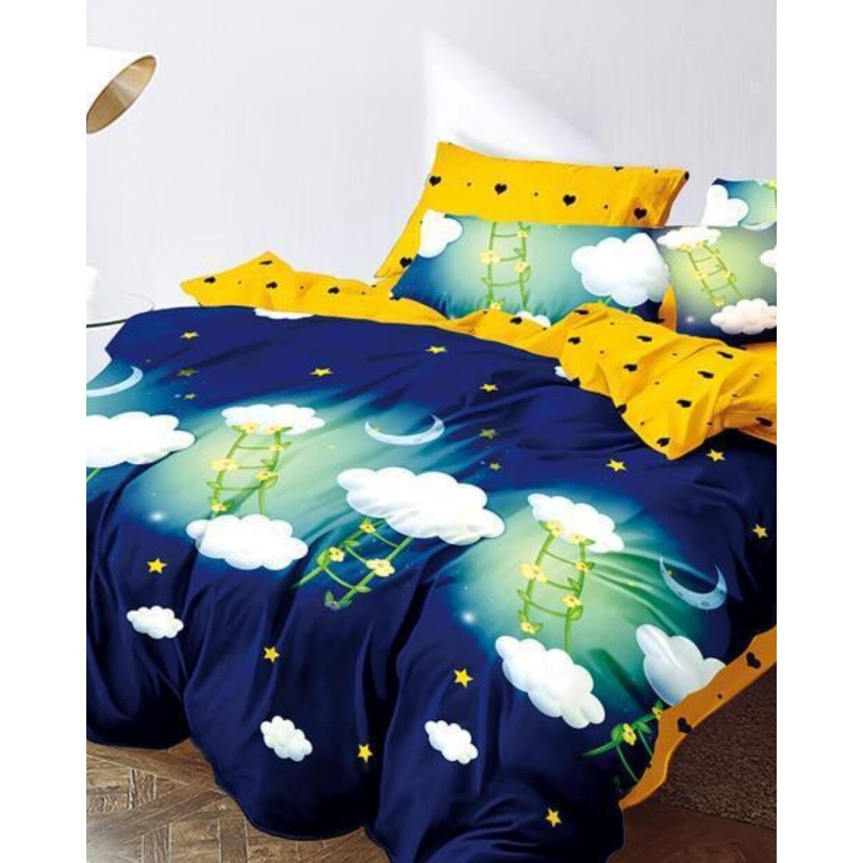 Set Lenjerie Finet Satinat Gros cu 2 Fete, 6 Piese, Pat 2 Persoane, Stairway to Heaven