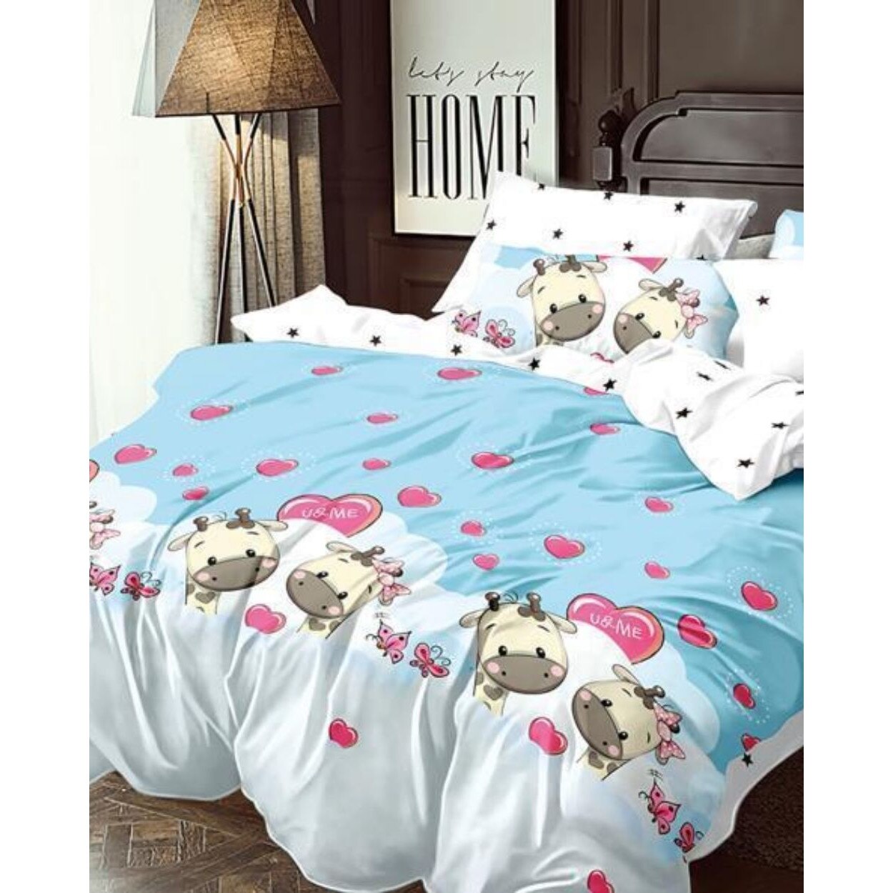Set Lenjerie Finet Satinat Gros cu 2 Fete, 6 Piese, Pat 2 Persoane, You and Me