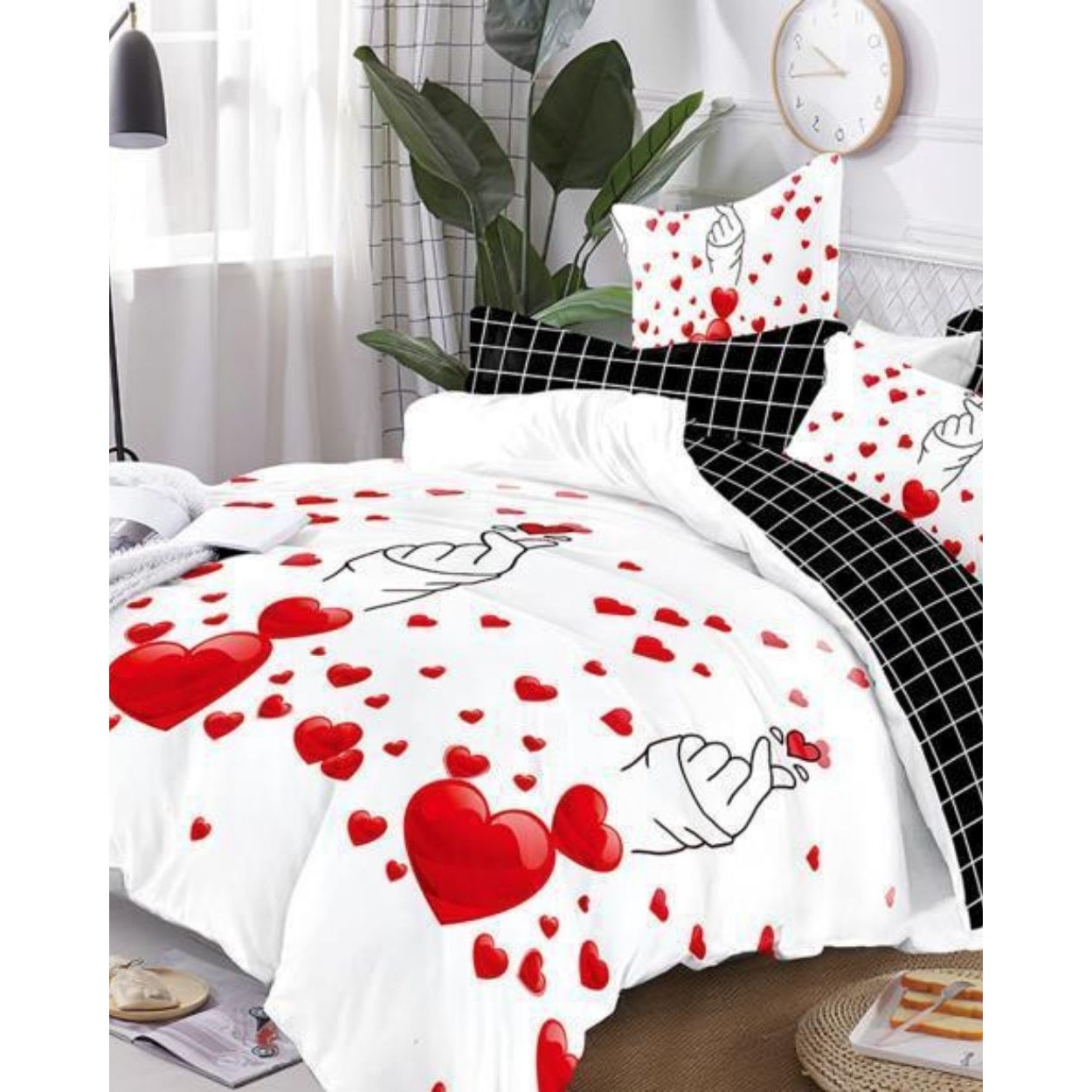 Set Lenjerie Finet Satinat Gros cu 2 Fete, 6 Piese, Pat 2 Persoane, Love Snap