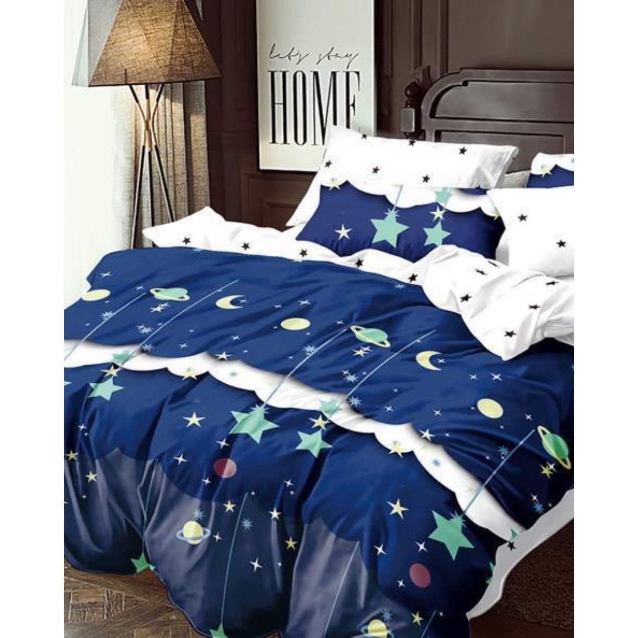 Set Lenjerie Finet Satinat Gros cu 2 Fete, 6 Piese, Pat 2 Persoane, Cer Instelat