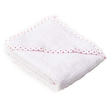 Prosop baie cu gluga, bumbac, alb cu blulinute roz, 75x75cm Prosop baie cu gluga, bumbac, alb cu blulinute roz, 75x75cm