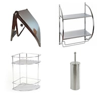Set accesorii baie AWD etajera metalica cu 2 rafturi, etajera metalica de colt, suport metalic pentru hartie igienica, perie wc