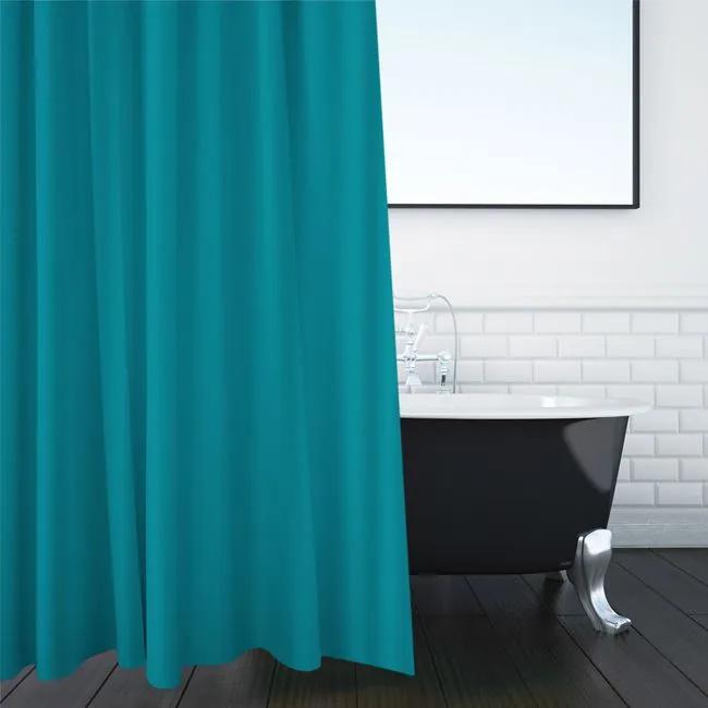 Perdea pentru baie,de culoare turcoaz, material poliester, dimensiune 180 x 180 cm si inele incluse