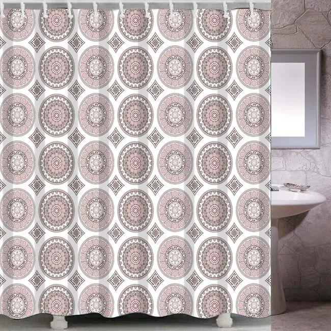 Perdea pentru baie,diverse cercuri rosii, material poliester, dimensiune 180 x 180 cm