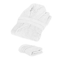 Set Halat de baie si prosop, Quasar&Co., 100% bumbac, halat baie gros, 1.1 kg, prosop de fata, 50 x 90 cm, alb, S/M