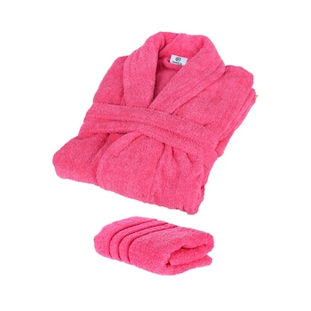 Set Halat de baie si prosop, Quasar & Co., 100% bumbac, halat baie gros, 1.1 kg, prosop de fata, 50 x 90 cm, fucsia, L/XL Set Halat de baie si prosop, Quasar & Co., 100% bumbac, halat baie gros, 1.1 kg, prosop de fata, 50 x 90 cm, fucsia, L/XL
