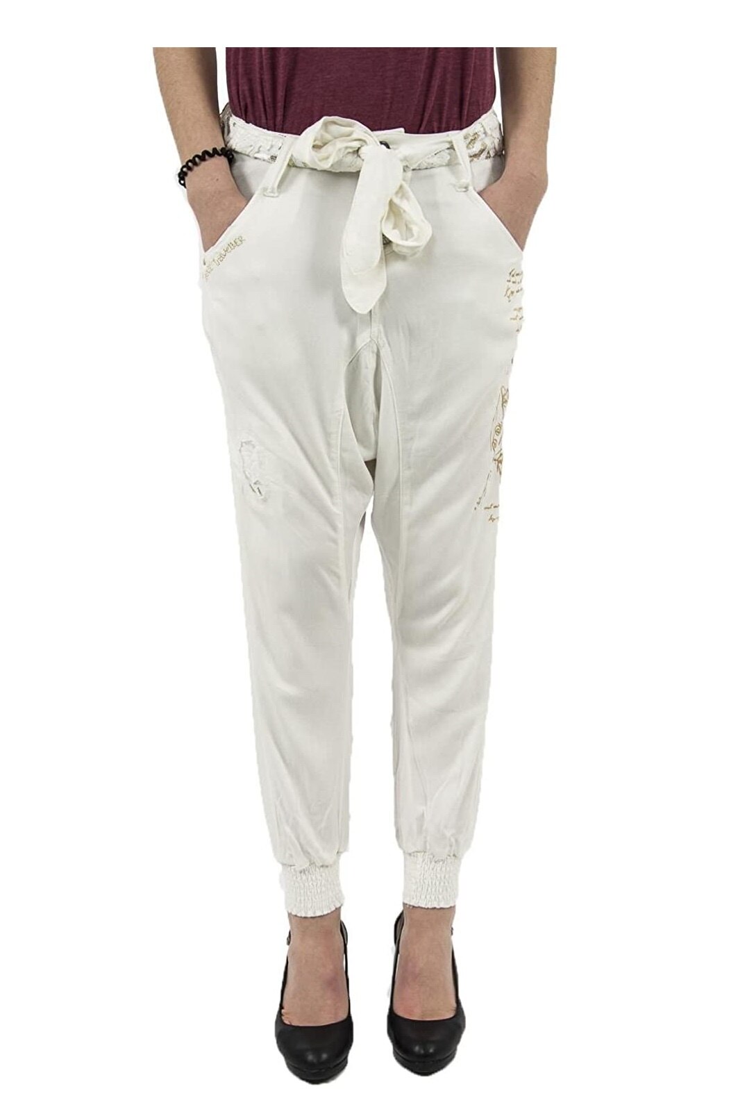 Pantaloni, Desigual 74P2WJ5, Alb fildes