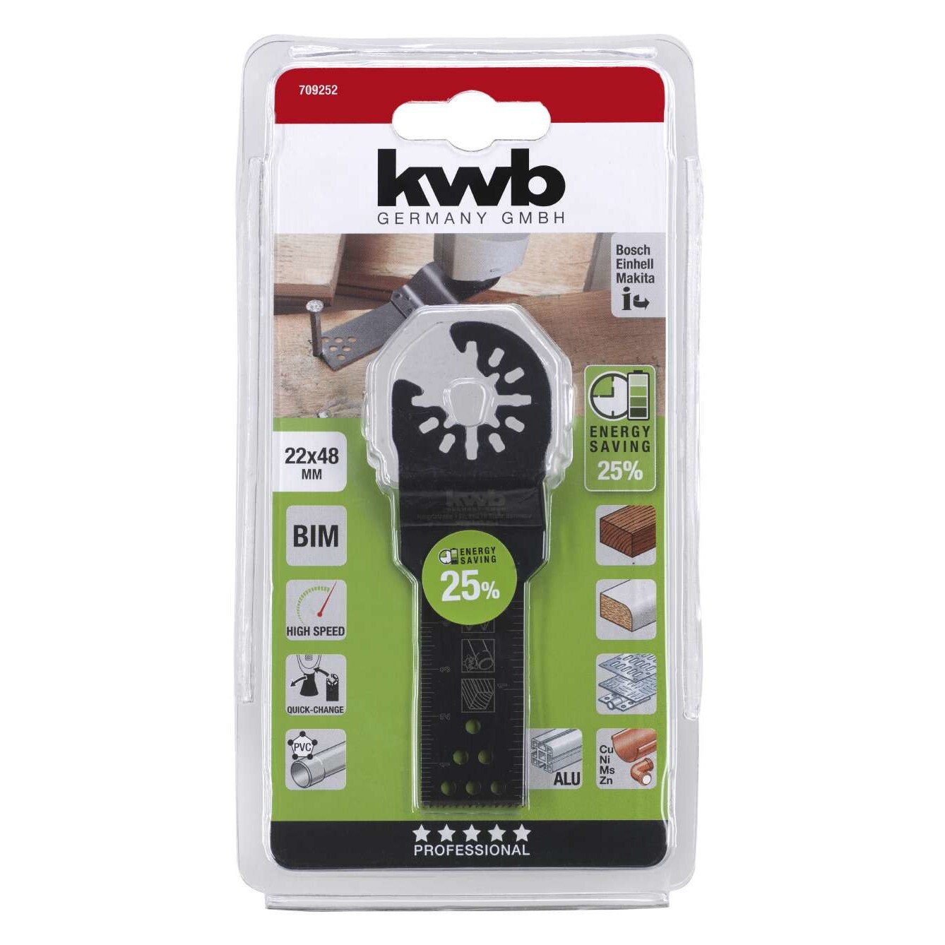 Lama Multifunctional MG, Bimetal, dreapta latime 22 mm/adancime 48mm pentru metal, lemn si plastic, KWB Professional