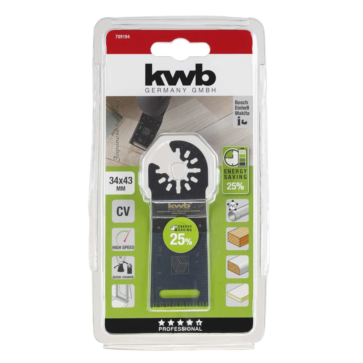 Lama Multifunctional MG , dreapta latime 34 mm/adancime 43mm, dinti Japonezi pentru lemn dur si plastic, KWB Professional