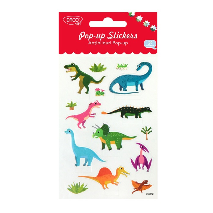 Abtibilduri Daco Pop Up, Model Dinozauri, 15 Buc/Set, Abtibilduri DACO Model Dinozauri, Autocolante Copii, Stickere Decorative, Stickere pentru Copii, Abtibilduri Copii, Abtibilduri pentru Mobila, Autocolante Decorative