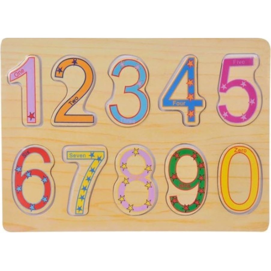 Puzzle Educational din lemn, cu numere colorate si denumire in engleza, BBL1650