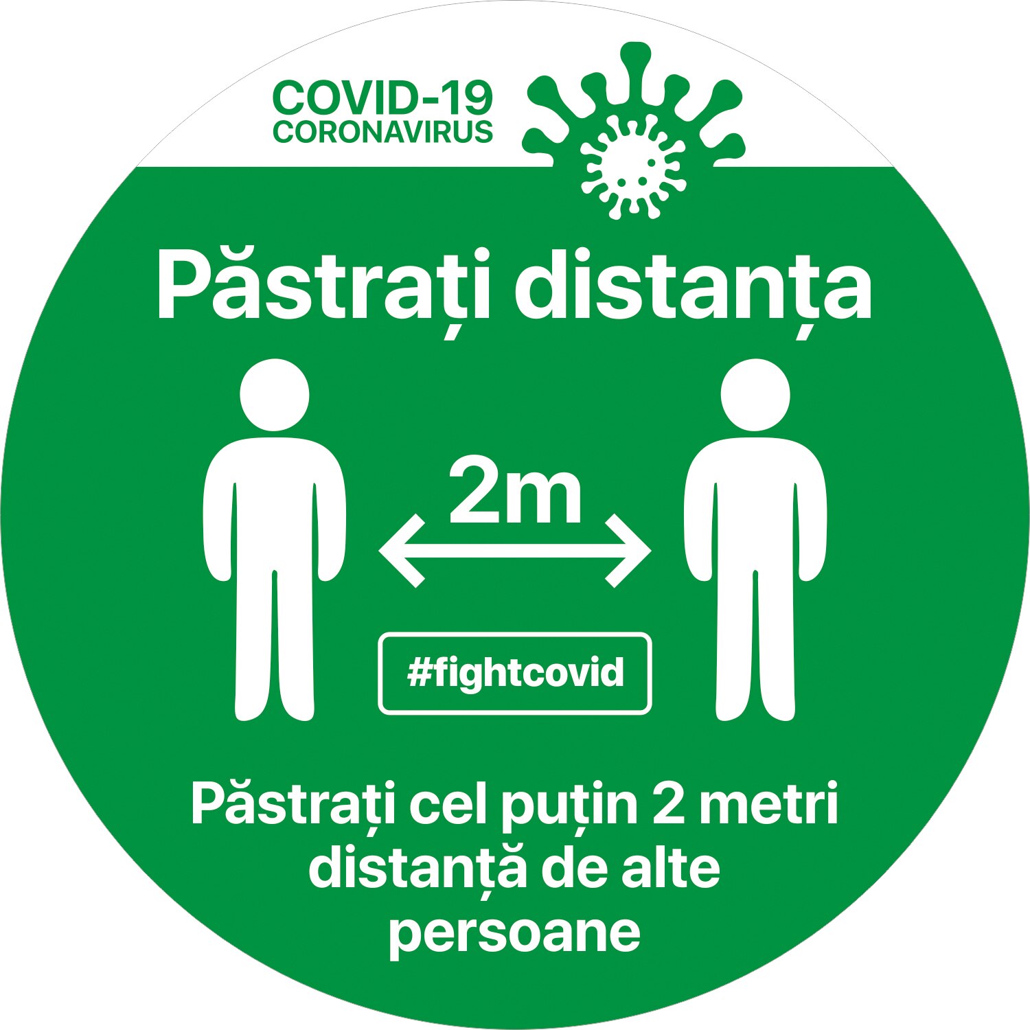 Autocolant distantare Covid-19, ADC4, cerc, verde, 20 x 20 cm