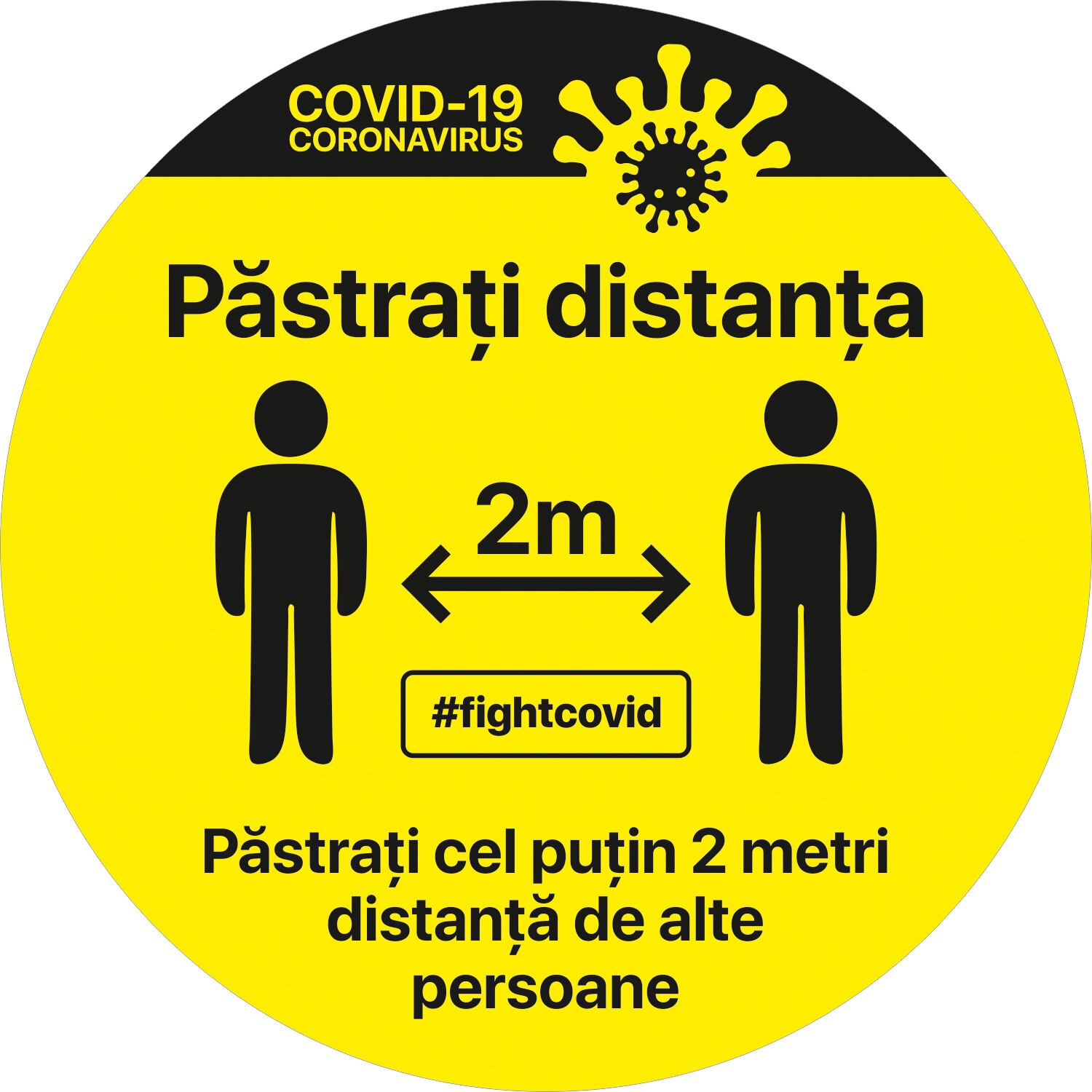 Autocolant distantare Covid-19, ADC4, cerc, galben, 20 x 20 cm