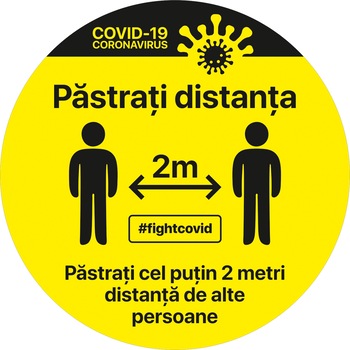 Autocolant distantare Covid-19, ADC4, cerc, galben, 20 x 20 cm Autocolant distantare Covid-19, ADC4, cerc, galben, 20 x 20 cm