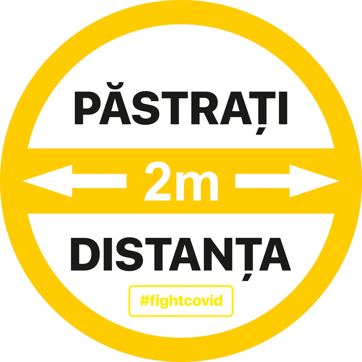 Autocolant distantare Covid-19, ADC2, cerc, galben, 20 x 20 cm