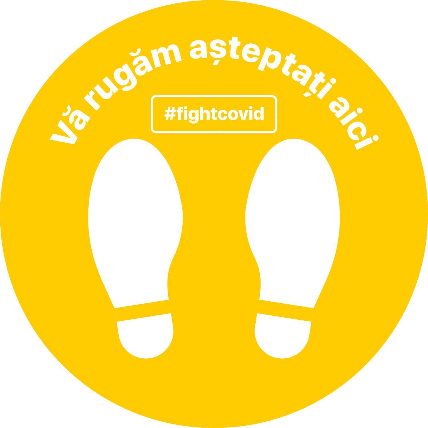 Autocolant distantare Covid-19, ADC1, cerc, galben, 20 x 20 cm