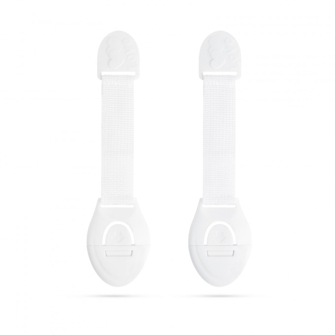Set 2 buc siguranta pentru usi, dulapuri si sertare, sistem de blocare multifunctional copii, 210 x 50 mm, autoadeziv, alb