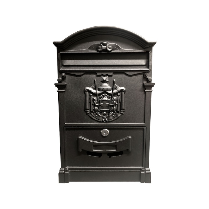 Външна пощенска кутия с изрез на гърба, алуминий, черен цвят, 255x90x400mm, Ferrobrand