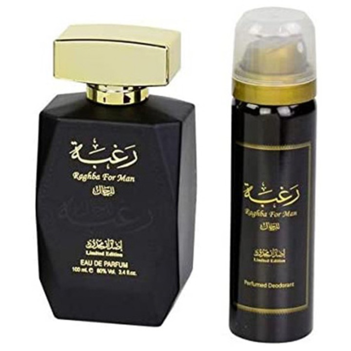 Set Lattafa, Raghba, Barbati: Apa de Parfum, 100 ml + Deodorant Spray, 50 ml
