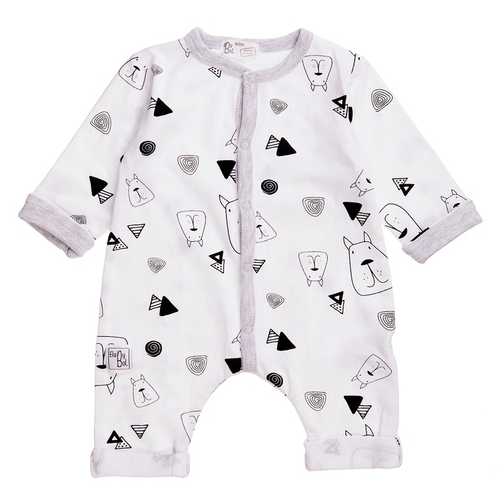 Salopeta Babybol baiat, imprimeu catel, gri