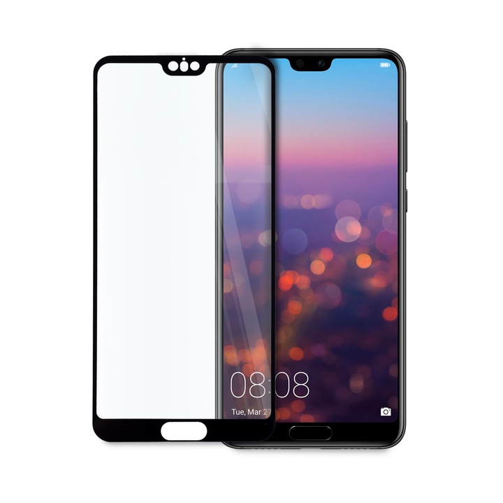 Стъклен Протектор Tempered Glass, за Дисплей за Huawei P20 Pro, Full Glue, Full Cover, Черен