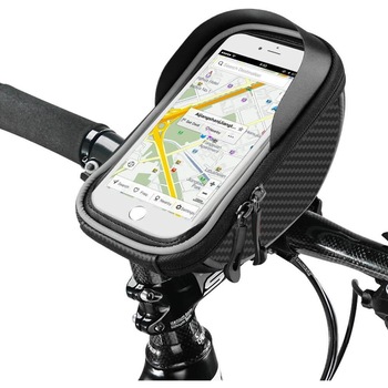 Borseta bicicleta impermeabila cu husa pentru telefon, montare pe ghidon, compatibila cu telefoane pana la 16 cm lungime, banda reflectorizanta pe ambele parti, spatiu depozitare 20x11x9 cm, Neagra Borseta bicicleta impermeabila cu husa pentru telefon, montare pe ghidon, compatibila cu telefoane pana la 16 cm lungime, banda reflectorizanta pe ambele parti, spatiu depozitare 20x11x9 cm, Neagra