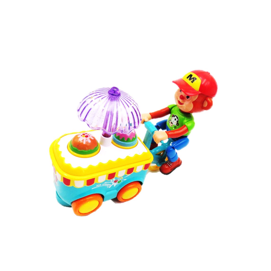 Jucarie maimuta cu bicicleta pentru inghetata,verde/albastra ,23cm