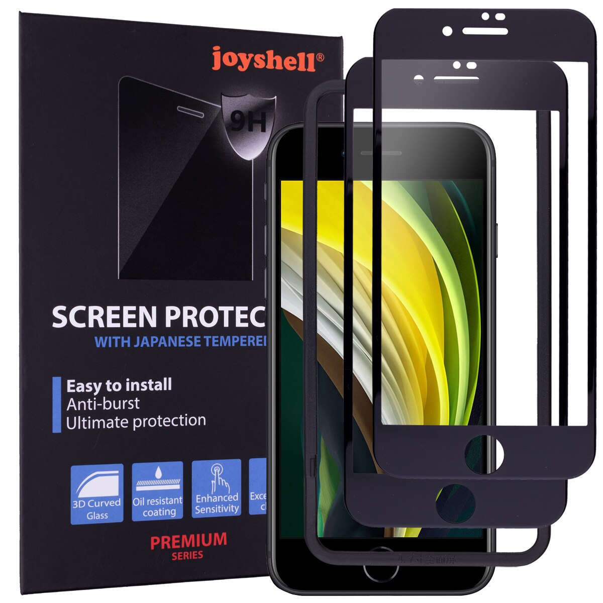 Set 2 x Folie sticla iPhone SE2, anti-praf, Protectie Ecran Full Cover 3D, Full Glue, Joyshell, Negru