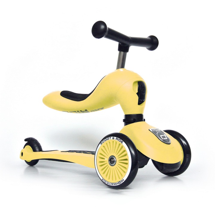 Детска тротинетка Scoot & Ride, Highwaykick 1, 2 в 1: скутер и колело за баланс, Лимон