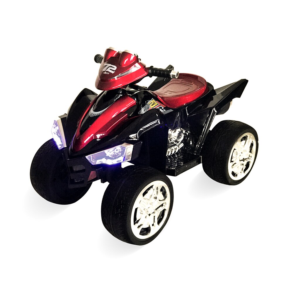 ATV electric pentru copii cu 2 motoare si 2 viteze, lumini in fata si spate, roti din plastic, negru-rosu