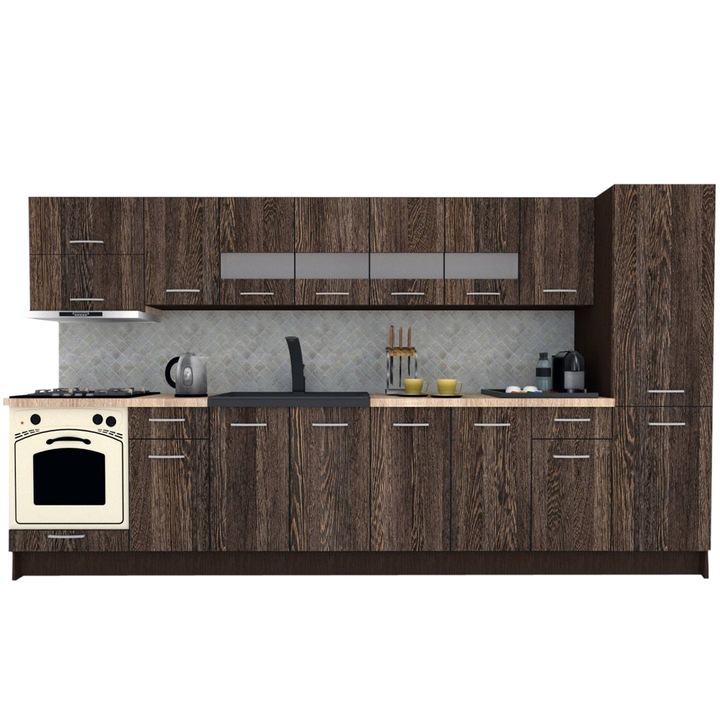 Set Bucatarie Marina New 350 A, Wenge / Decor 7648, 350 x 195,5 x 60 cm