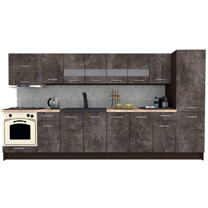 Set Bucatarie Marina New 350 A, Wenge / Decor 4299, 350 x 195,5 x 60 cm