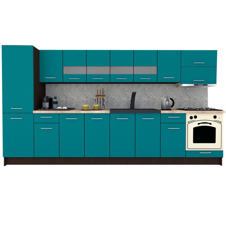 Set Bucatarie Marina New 350 B, Wenge / Decor 0245, 350 x 195,5 x 60 cm