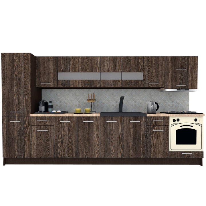 Set Bucatarie Marina New 350 B, Wenge / Decor 7648, 350 x 195,5 x 60 cm