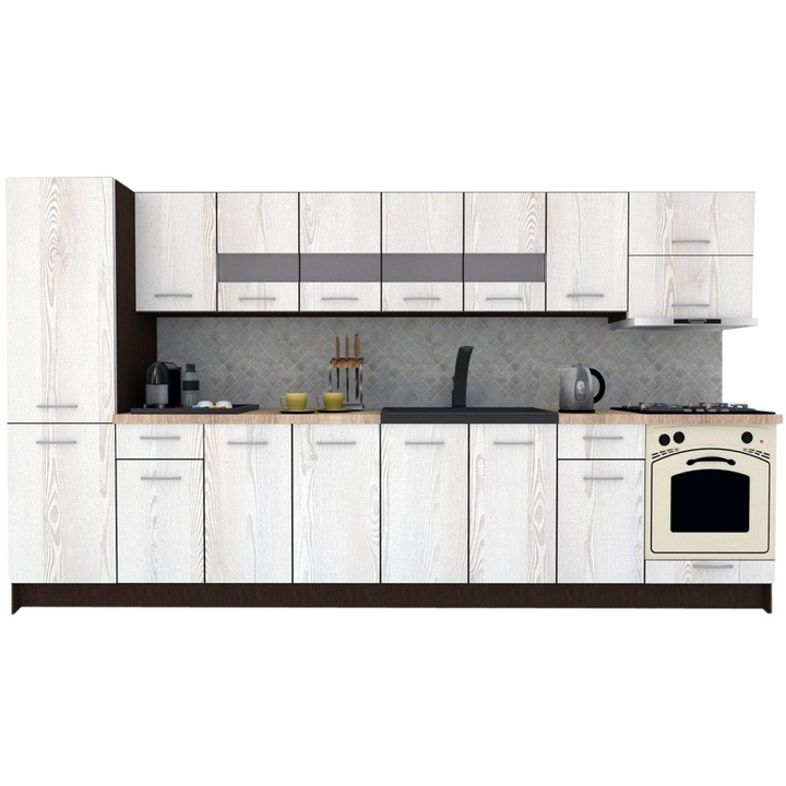 Set Bucatarie Marina New 350 B, Wenge / Decor K010, 350 x 195,5 x 60 cm
