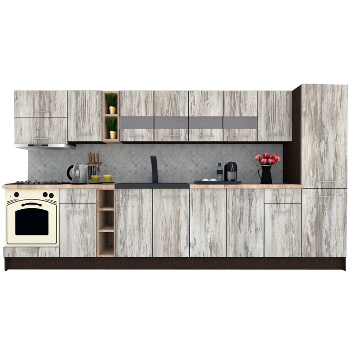 Set Bucatarie Marina New 370 A, Wenge / Decor K084, 370 x 195,5 x 60 cm