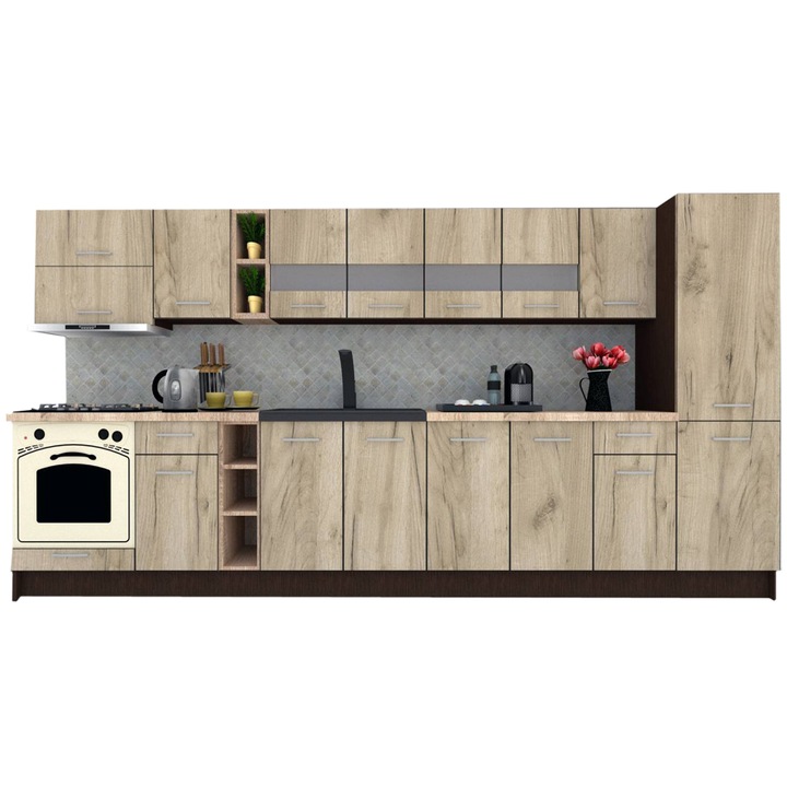Set Bucatarie Marina New 370 A, Wenge / Decor K002, 370 x 195,5 x 60 cm