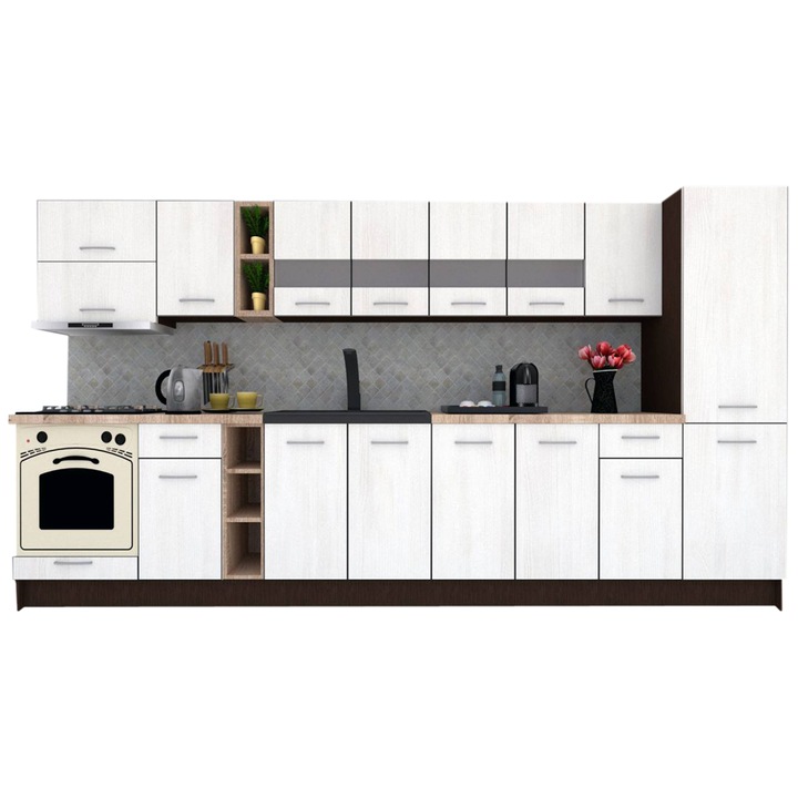 Set Bucatarie Marina New 370 A, Wenge / Decor 8508, 370 x 195,5 x 60 cm