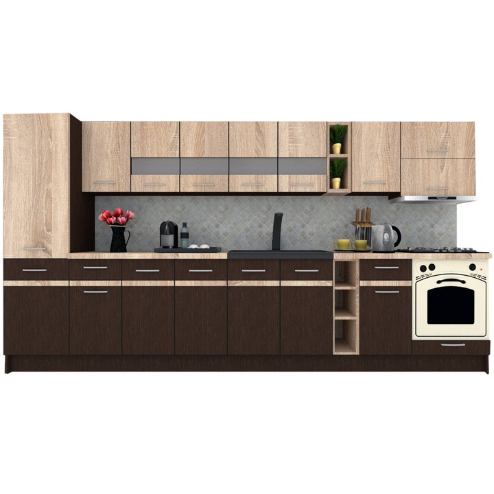 Set Bucatarie Marina New 370 B, Wenge / Stejar Sonoma, 370 x 195,5 x 60 cm