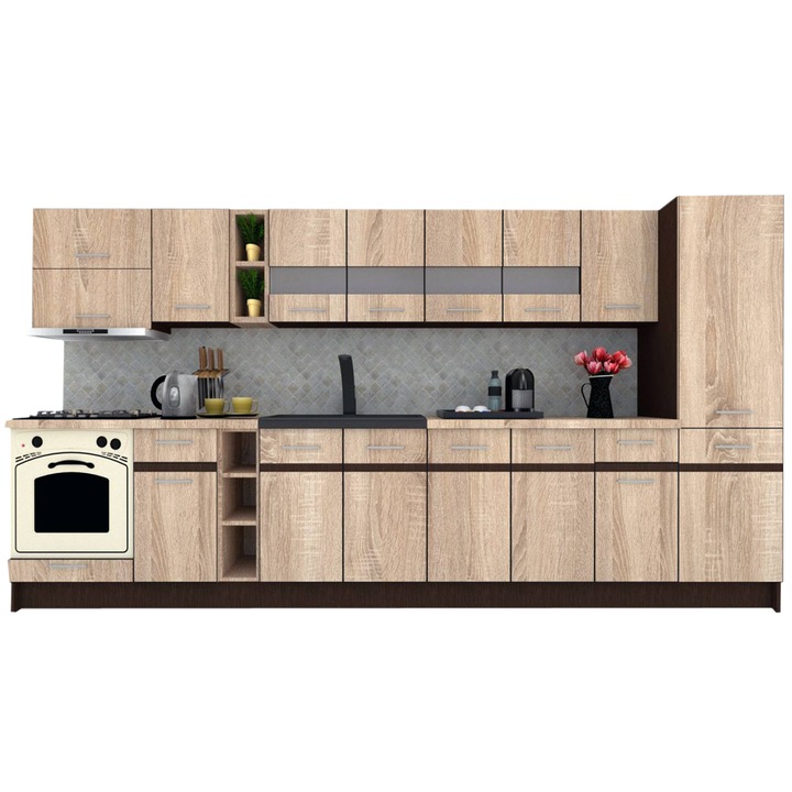Set Bucatarie Marina New 370 A, Stejar Sonoma, 370 x 195,5 x 60 cm