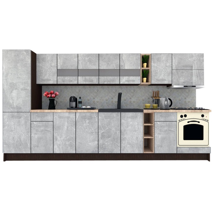 Set Bucatarie Marina New 370 B, Wenge / Decor 4298, 370 x 195,5 x 60 cm