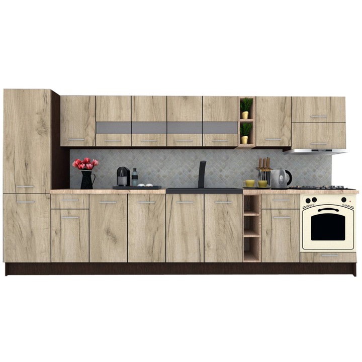 Set Bucatarie Marina New 370 B, Wenge / Decor K002, 370 x 195,5 x 60 cm