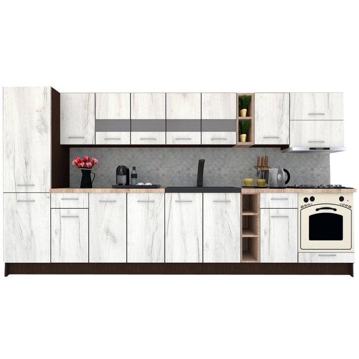 Set Bucatarie Marina New 370 B, Wenge / Decor K001, 370 x 195,5 x 60 cm