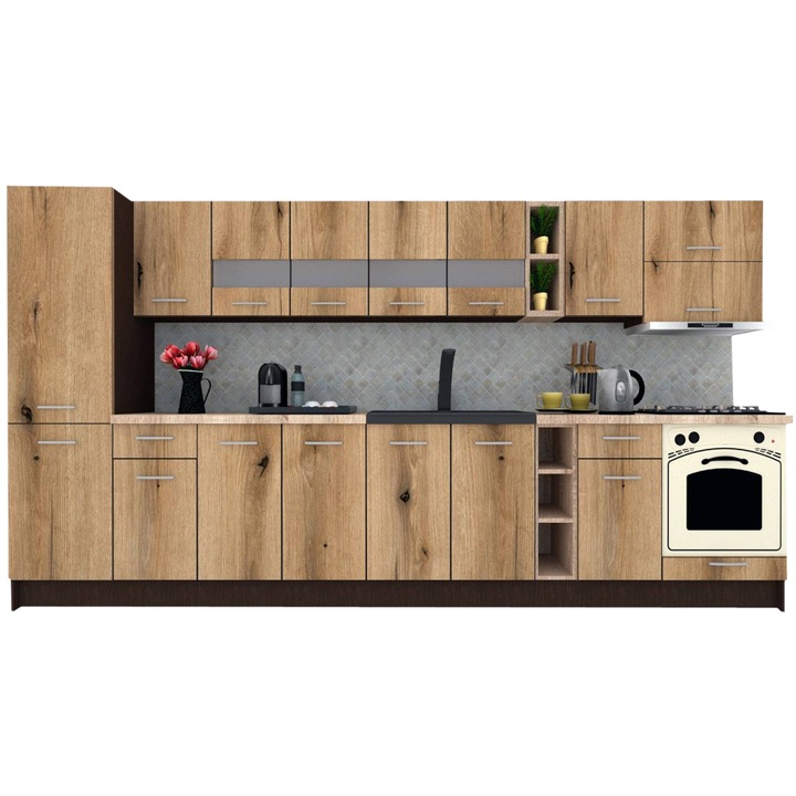 Set Bucatarie Marina New 370 B, Wenge / Decor K365, 370 x 195,5 x 60 cm