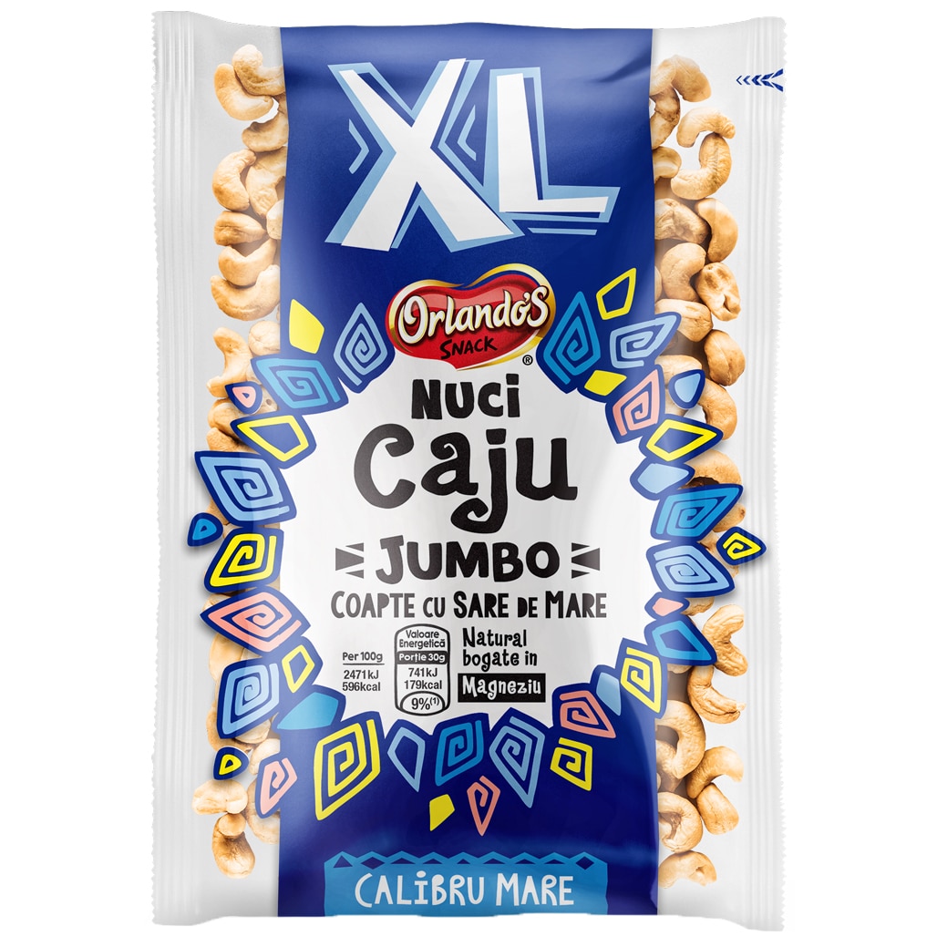 Nuci caju jumbo coapte cu sare Orlandos, 100g