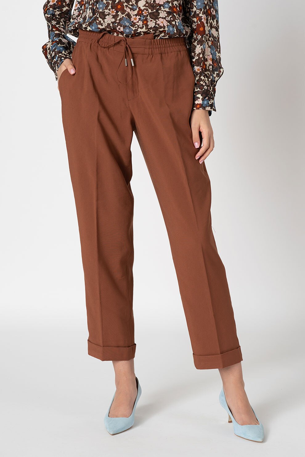 Marc O'Polo, Pantaloni crop cu snur in talie, Maro
